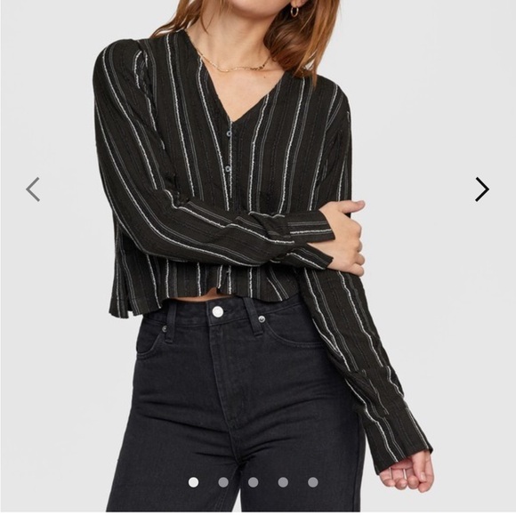 RVCA Hosta Cropped Long Sleeved Shirt in True Black Size L - Picture 1 of 5